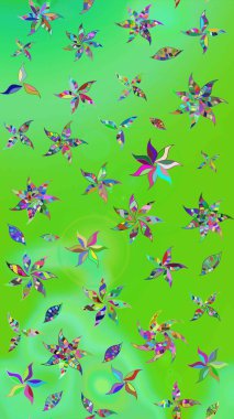 Raster illüstrasyonu. Yeşil renklerde. Yeşil renkte yeşil papatya deseni.