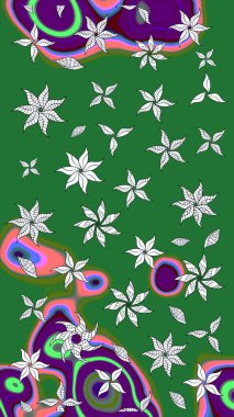 Küçük çiçekli yay deseni çiz. Suluboya tarzında yeşil renkte. Raster illüstrasyonu.