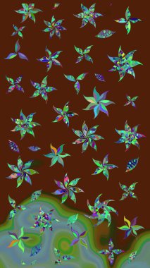 Çiçek desenli eskiz. Kahverengi renkli çiçekler. Tişört baskısı için çiçek boyama rasteriName.