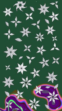 Renkli Bahar Teması eskiz kalıbı. Düz Çiçek Elementleri Tasarımı. Yeşil renkli çiçekler. Çiçekle çizim deseni.