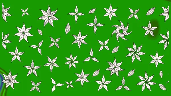 El çizimi çiçek unsurları olan soyut çizim raster deseni. Yeşil yeşile. Çiçekli ipek eşarp. Retro tekstil tasarım koleksiyonu. 1950 'ler-1960' lar motifleri.