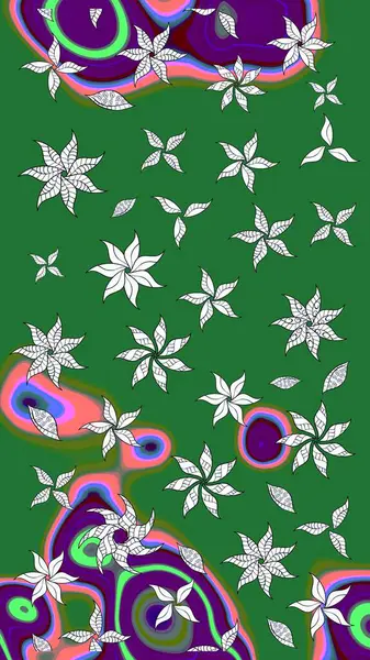 Küçük çiçekli yay deseni çiz. Suluboya tarzında yeşil renkte. Raster illüstrasyonu.