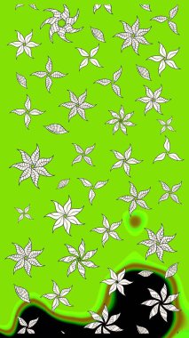 Çiçekli karalama şeklinde Raster çiçek deseni. Yeşil renkli çiçekler. Nazik, sevimli çiçek arkaplanı..