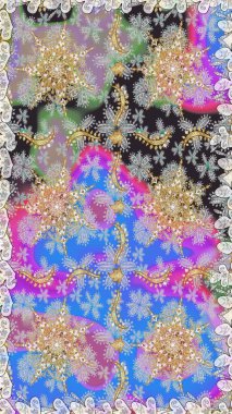 Çiçek süsü kumaş deseni, cam, çiçek desenli metal gri renkli ve altın elementli. Klasik raster altın pürüzsüz desen.