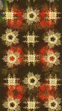 Sanat terapisi tarzı zen çizim için kahverengi, turuncu ve mor mandala şeklinde kar taneleri. El çizimi, dövme stili, kumaş tasarımı ve Raster illüstrasyonunda kartlar..