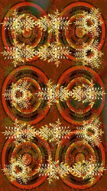 Kahverengi, turuncu ve sarı renkli çiçekler. Çiçekli karalama şeklinde Raster çiçek deseni. Yumuşak, bahar çiçekli arka plan.