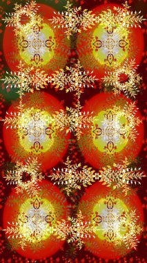 Düz kar karalama ikonları, yılbaşı afişi için kar taneleri silueti, kartlar. Kırmızı, kahverengi ve sarı renklerde şirin soyut kar tanesi raster tasarımı. Yeni yıl kar tanesi.