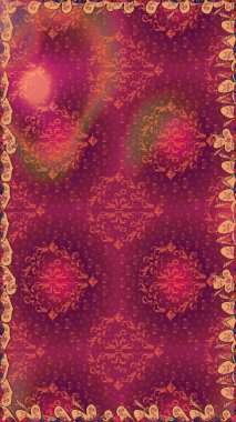 Raster Çiçek İllüstrasyonu 'nun şirin tekstili. Kırmızı renkte etnik çiçeklerle kusursuz bir desen..