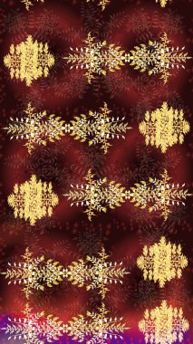 Raster illüstrasyonu. Raster kahverengi, kırmızı ve sarı kar tanelerinden izole edilmiş. Kar taneleri koleksiyonu. Güzel kış süsleri..