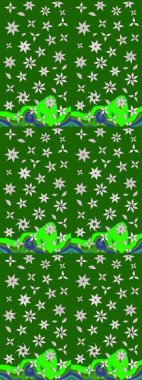 Raster illüstrasyonu. Çiçek buketleriyle klasik bir eskiz şekli. Yeşil renklerde.