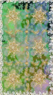 Kusursuz altın desenli bukleler. Altın elementli yeşil renkler. Doğu tarzı arabesk. Raster illüstrasyonu. Raster altın desen.