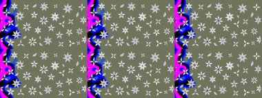 Çiçek desenli çizim. Raster illüstrasyonu. Asya tekstil tarzında. Yeşil renkli çiçekler. Renkli Bahar Teması eskiz kalıbı. Düz Çiçek Elementleri Tasarımı.