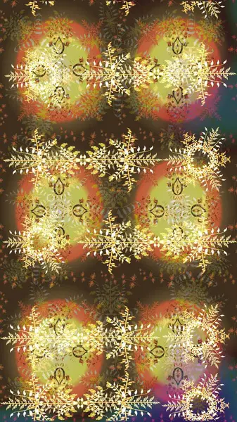 Kar tanesi raster deseni. Renkli arka planda izole tatlı kar taneleri. Kahverengi, nötr ve sarı renkli kar taneleri. Raster illüstrasyonu.