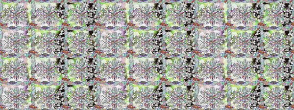 Raster illüstrasyonu. Çiçek ve yapraklı karalama şeklinde Raster çiçek deseni. Tarafsız renklerde bahar çiçekleri..