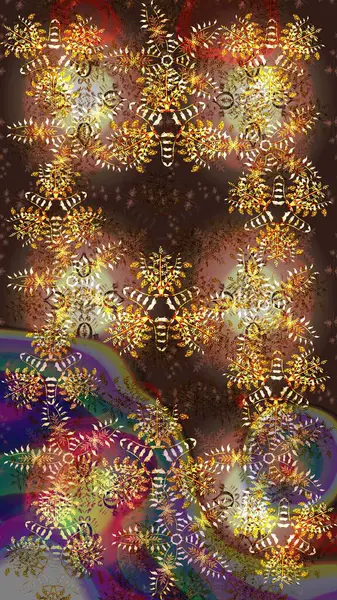 Kar Tanesi Mozaik ikonu. Grafiksel element dekorasyonu. Raster illüstrasyonu. Kahverengi, sarı ve mor siluet kar tanesi işareti. Düz dizayn. Sembol kışı, donmuş, Noel, yeni yıl tatili.