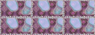 Asya tekstil tarzında. Raster illüstrasyonu. Mor renkli çiçekler. Raster illüstrasyonu. Kusursuz çiçek deseni.