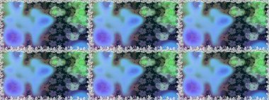 Sanat çiçeklere ilham verir ve arka planda izler bırakır. Raster deseni. Mavi el çizimi desen. Karalama çiçekleri kusursuz desen.