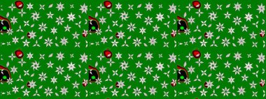 Düz Çiçek Elementleri Tasarım Raster illüstrasyonu. Çiçek desenli eskiz. Renkli Bahar Teması eskiz kalıbı. Yeşil renkte çiçekler.