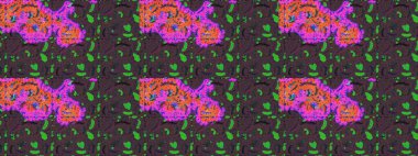 Raster illüstrasyonu. Çiçekli karalama şeklinde Raster çiçek deseni. Kahverengi, mor ve yeşil renklerde bahar çiçekleri.