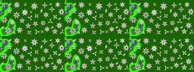 Varicologreen Raster çizimi. Bir sürü yeşil ve soyut çiçekli tropik eskiz deseni. Küçük çiçekte sevimli çiçek deseni var..