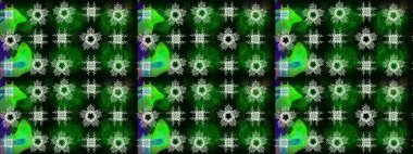 Raster illüstrasyonu. Yüzey için tekrarlanan doku, ambalaj kağıdı, yeşil, siyah ve mavi renkler. Kış kar tanesi, raster arka plan. Renkli arka planda izole edilmiş güzel kar taneleri.