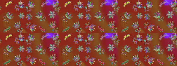 Kahverengi, kırmızı ve yeşil renkler. Raster illüstrasyonu. Noel ve yeni yıl moda baskıları için tatil tasarımı. Kar tanelerinin soyut arkaplanlı Noel deseni.