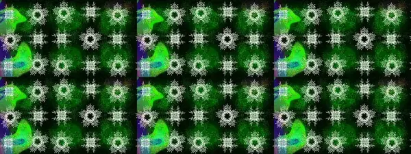 Raster illüstrasyonu. Yüzey için tekrarlanan doku, ambalaj kağıdı, yeşil, siyah ve mavi renkler. Kış kar tanesi, raster arka plan. Renkli arka planda izole edilmiş güzel kar taneleri.