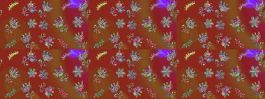 Kahverengi, kırmızı ve yeşil renkler. Raster illüstrasyonu. Noel ve yeni yıl moda baskıları için tatil tasarımı. Kar tanelerinin soyut arkaplanlı Noel deseni.