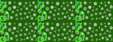 Varicologreen Raster çizimi. Bir sürü yeşil ve soyut çiçekli tropik eskiz deseni. Küçük çiçekte sevimli çiçek deseni var..