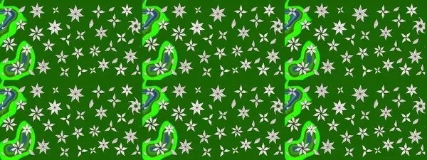 Varicologreen Raster çizimi. Bir sürü yeşil ve soyut çiçekli tropik eskiz deseni. Küçük çiçekte sevimli çiçek deseni var..