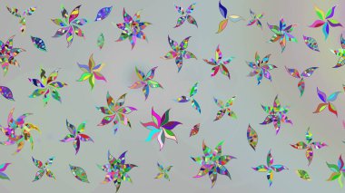 Parlak renkli fantezi çiçekleri, yapraklar, gri renkli tomurcuklar. Suluboya el çizimi elementli çiçek çizimi deseni.