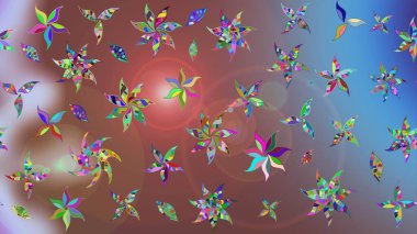 Düz Çiçek Elementleri Tasarımı. Renkli Bahar Teması eskiz kalıbı. Raster illüstrasyonu. Şirin çiçek elementleri. Çizim deseni Modaya uygun kumaş deseni.