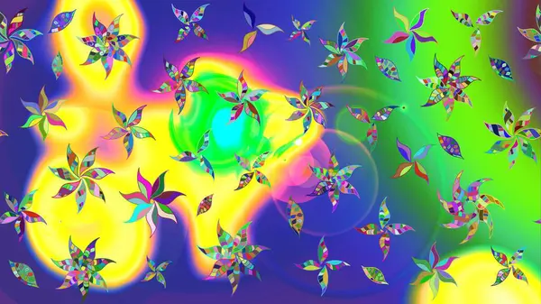 Yeşil renkli çiçekler. Raster düz çiçek çizim deseni. Tasarım hediye paketi, tebrik kartları, posterler ve afiş tasarımı.