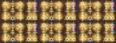 Raster illüstrasyonu. Suluboya, elle çizilmiş. Kahverengi, nötr ve sarı renkli yapraklı yabani çiçekler. Taslak arkaplan deseni.