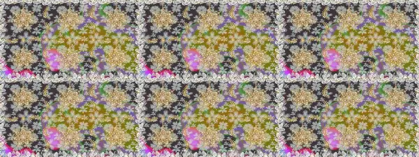 Gri renkler ve altın elementler üzerinde altın pürüzsüz desen. Kusursuz damaske klasik altın desen. Raster illüstrasyonu. Tekrarlayan ögelerle soyut arkaplan Raster.