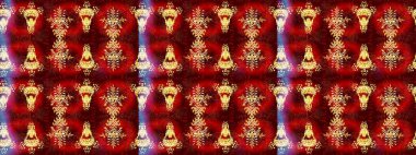 Kabile sanatı boho baskısı, klasik çiçek arkaplanı. Soyut etnik raster çizim kalıbı. Arkaplan dokusu, duvar kağıdı, kırmızı renkli çiçek teması.