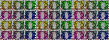 Raster Floral Illustration, Asyalı tekstil. Yeşil renkli etnik çiçeklerle kusursuz bir desen..