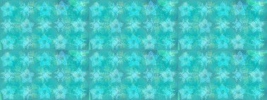 Yüzey için tekrarlanan doku, ambalaj kağıdı, mavi, yeşil ve nötr renkler. Renkli arka planda izole kar taneleri. Kış kar tanesi, raster arka plan. Raster illüstrasyonu.