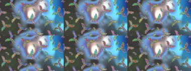 Raster skeci. Kar Tanesi Mozaik ikonu. Düz dizayn. Siluet kar tanesi işareti izole edilmiş mavi, gri ve nötr renkler. Sembol kışı, donmuş, Noel, yeni yıl tatili. Grafiksel element dekorasyonu.