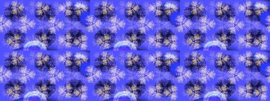 Kar tanelerinin soyut arkaplanlı Noel şablonu. Noel ve yeni yıl moda baskıları için tatil tasarımı. Mor, mavi ve nötr renkler. Raster illüstrasyonu.