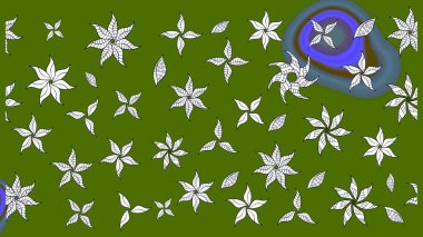 Düz Çiçek Elementleri Tasarımı. Renkli Bahar Teması eskiz kalıbı. Yeşil renkli çiçekler. Raster illüstrasyonunda çiçek deseni çizimi.