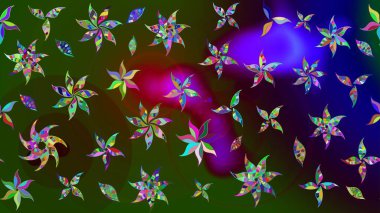 Çiçekli karalama şeklinde Raster çiçek deseni. Yeşil renkli çiçekler. Yumuşak, yaz çiçekli arka plan.