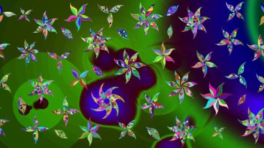 Parlak renkli çiçekli ve yeşil yapraklı harika bir çiçek deseni. Modern çiçek arkaplanı. Halk tarzı. Moda baskıları için zarif bir şablon.