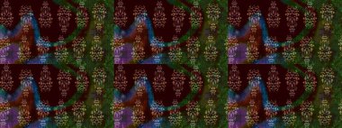 Raster illüstrasyonu. Kahverengi renklerde. Çiçek buketleriyle klasik tarzda eskiz deseni.