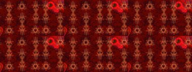 Raster illüstrasyonu. Kar tanelerinin soyut arkaplanlı Noel şablonu. Noel ve yeni yıl moda baskıları için tatil tasarımı. Kırmızı, siyah ve kahverengi kar taneleri.