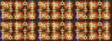 Raster illüstrasyonu. Kristal kar taneleri kahverengi, turuncu ve sarı renklerde.