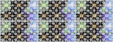 Raster Floral Illustration, Asyalı tekstil. Gri renkli etnik çiçeklerle kusursuz bir desen..