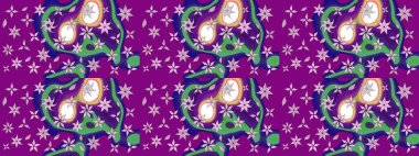 Hediye ambalaj kağıdı, tebrik kartları, posterler ve pankart tasarımı. Mor renkli çiçekler. Raster düz çiçek çizim deseni.