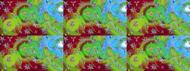 Suluboya çiçekli çiçek deseni. Raster illüstrasyonu. Yeşil renkte güzel tekstil.