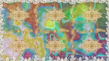 Raster altın desen. Kusursuz kıvırcık saçlar. Doğulu stil, altın elementlerle altın deseni nötr renklerle donatır..